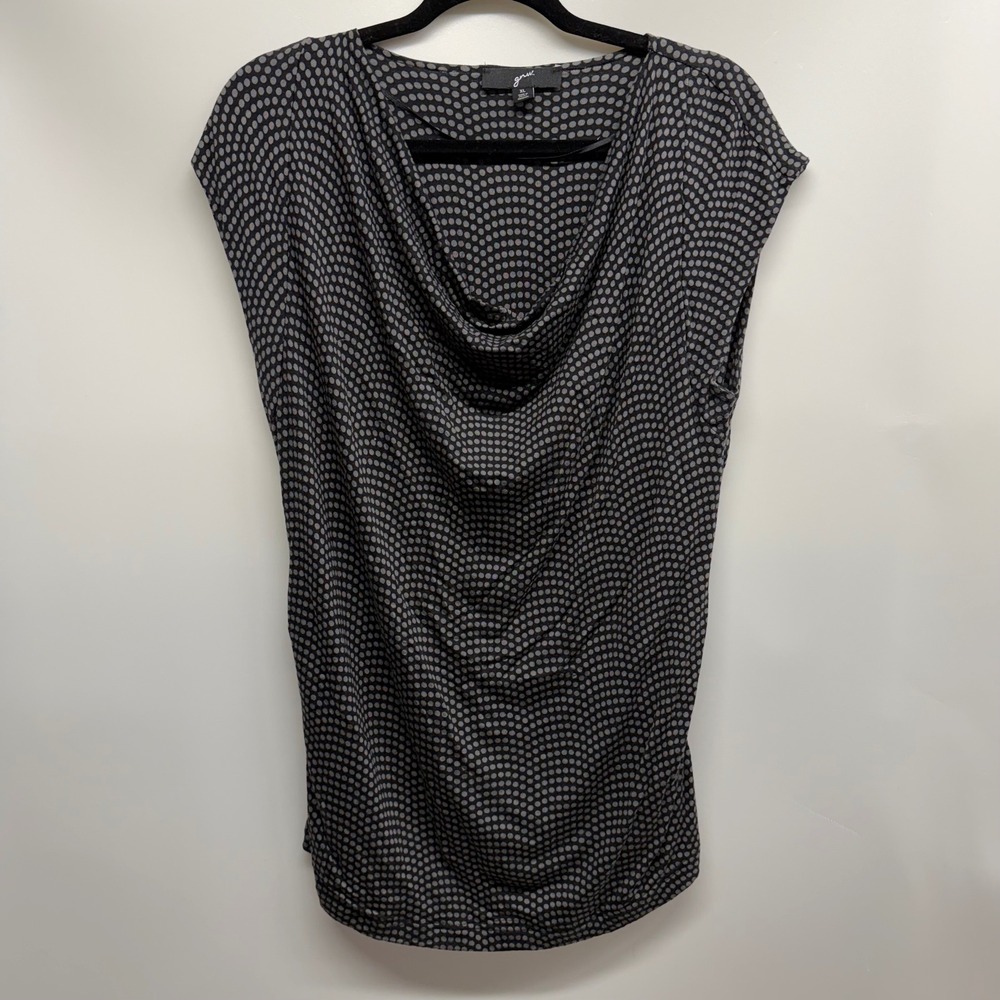 Womens XL Black Gray Polka Dot‎ Cowl Neck Cap Sleeve Tunic Top Office Whimsygoth